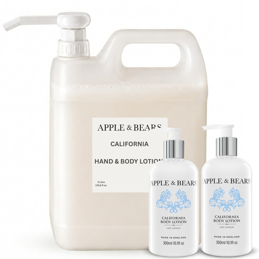 Apple & Bears California Hand & Body Lotion Starter Pack — 5 Litre Refill with 2 x 300ml Guest Bottles