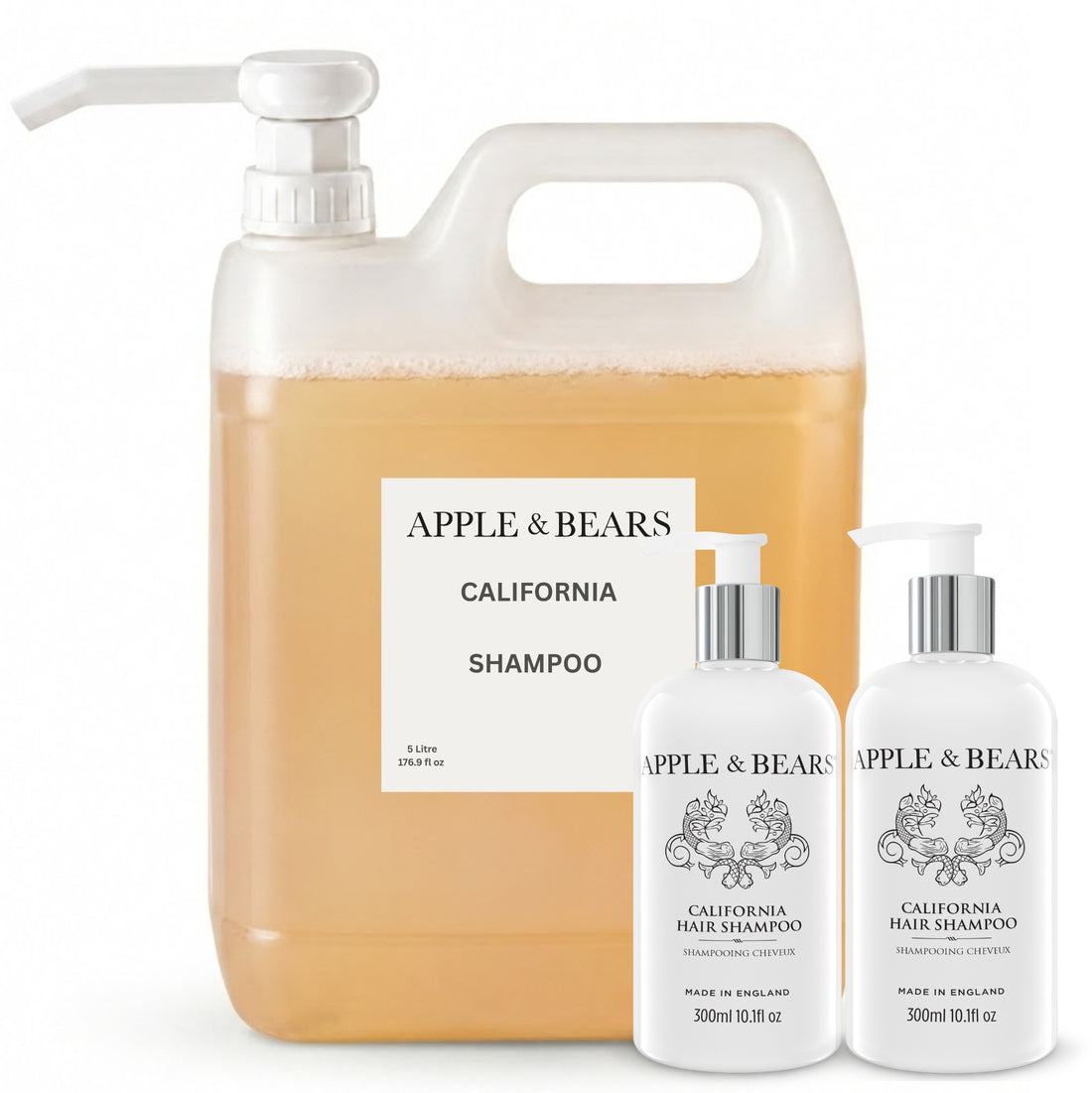 Apple & Bears California Shampoo Starter Pack — 5 Litre Refill with 2 x 300ml Guest Bottles